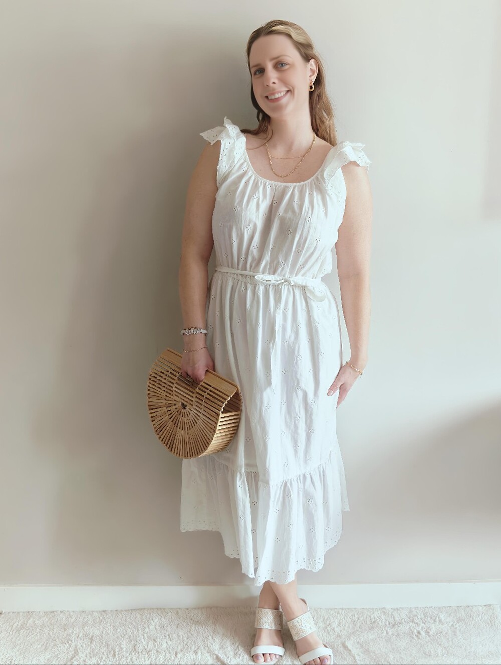 GAP White Eyelet Maxi Dress Ruffle Sleeve | Bridal Shower Cottagecore Coquette|M